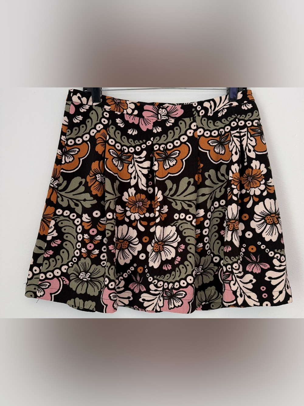 H&M Black Floral Skater Skirt with Pink & Olive Accents